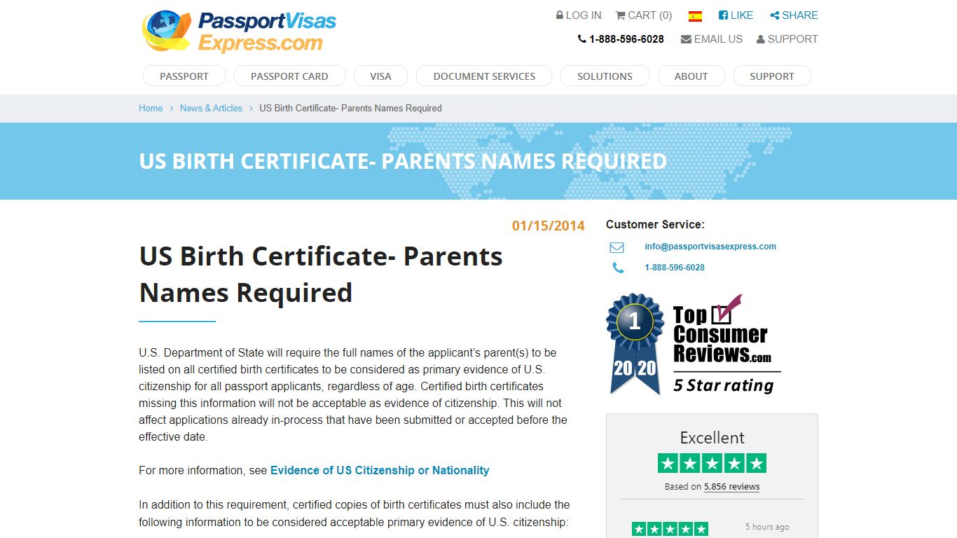 US Birth Certificate- Parents Names Required - Passport Visas Express